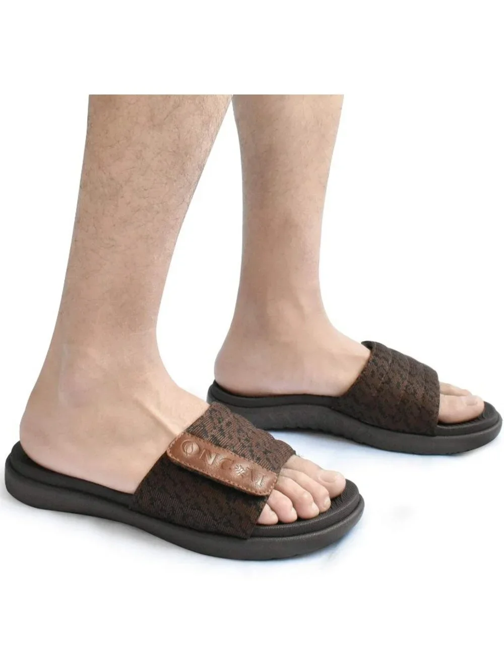 Men's Brown Arch Support Sport Slides Open Toe Adjustable Orthotic Sandal Shoes